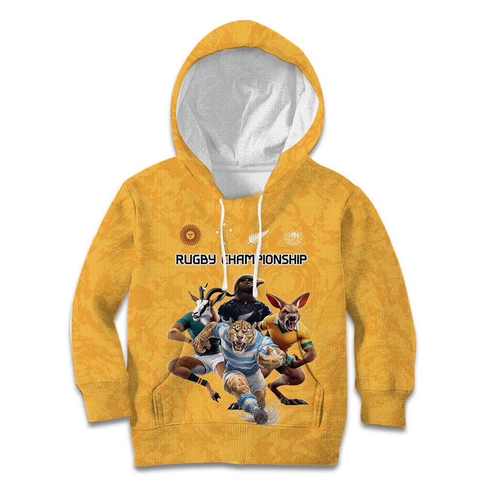 Custom Rugby Southern Hemisphere Kid Hoodie Argentina AUNZ South Africa Mascot Gold - Wonder Print Shop