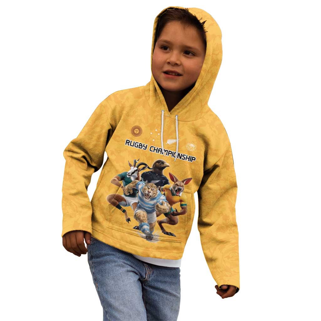 Custom Rugby Southern Hemisphere Kid Hoodie Argentina AUNZ South Africa Mascot Gold - Wonder Print Shop