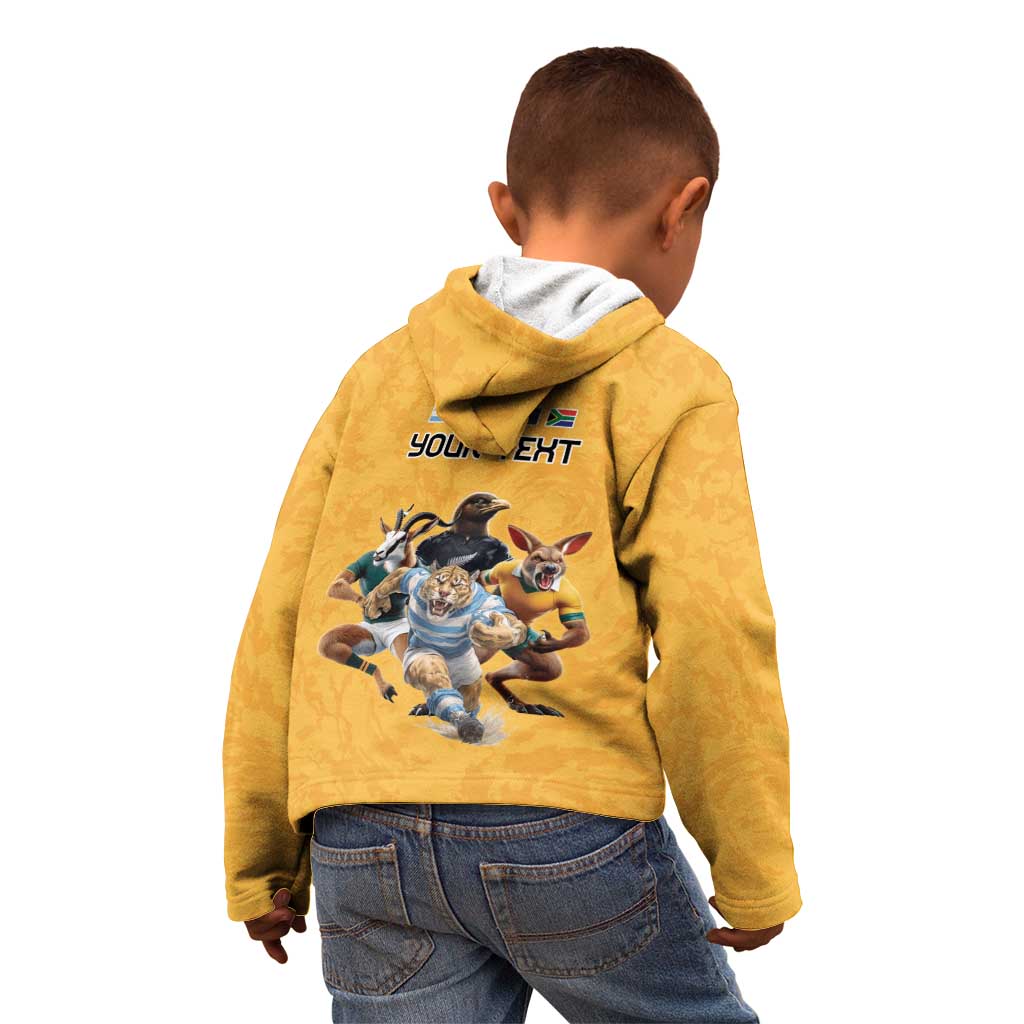 Custom Rugby Southern Hemisphere Kid Hoodie Argentina AUNZ South Africa Mascot Gold - Wonder Print Shop