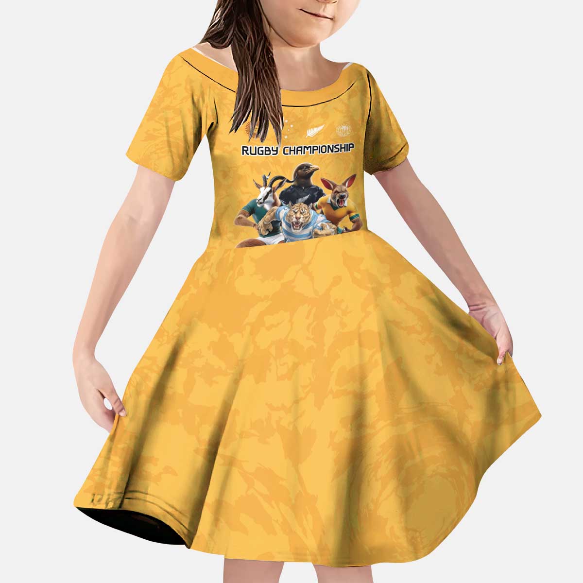 Custom Rugby Southern Hemisphere Kid Short Sleeve Dress Argentina AUNZ South Africa Mascot Gold - Wonder Print Shop