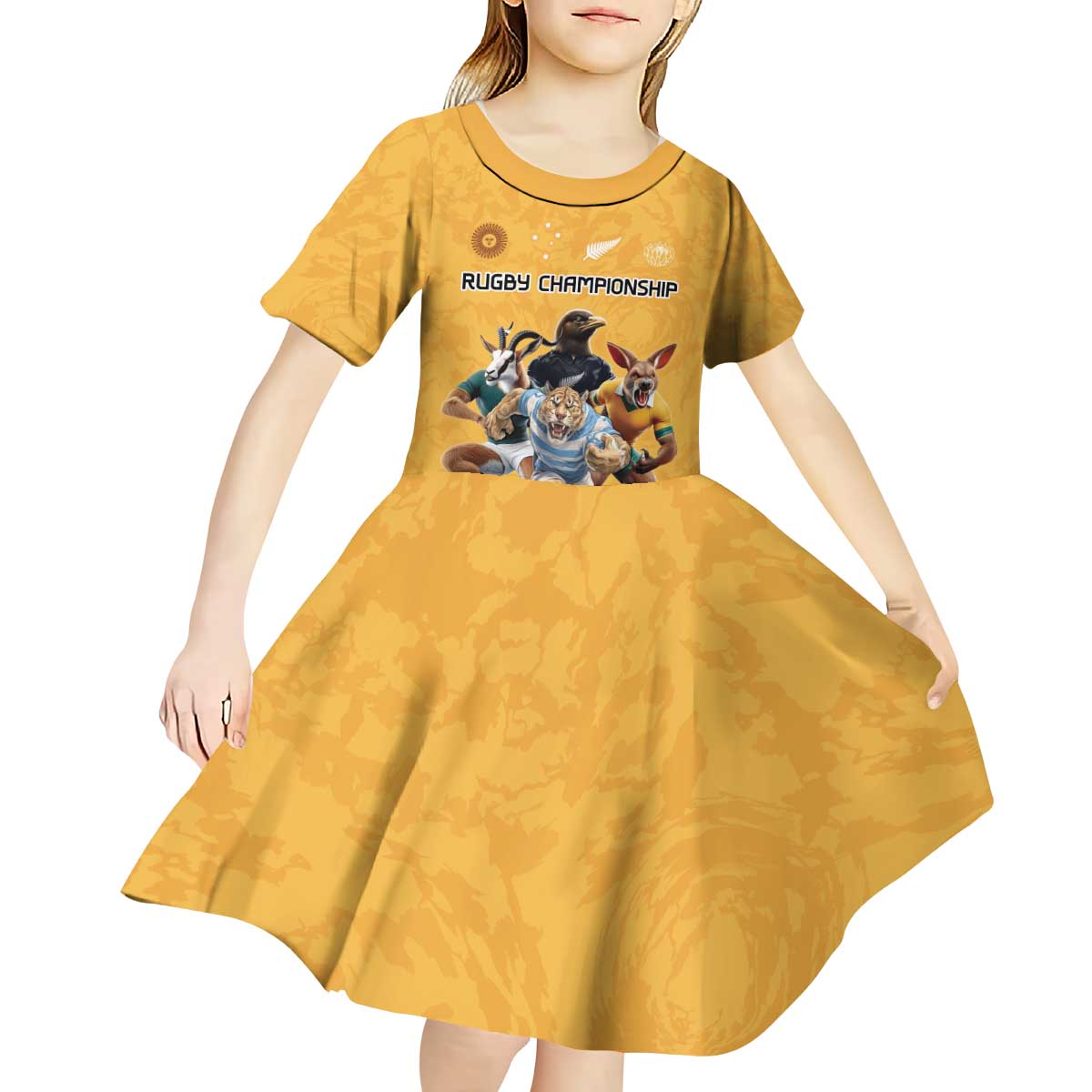 Custom Rugby Southern Hemisphere Kid Short Sleeve Dress Argentina AUNZ South Africa Mascot Gold - Wonder Print Shop