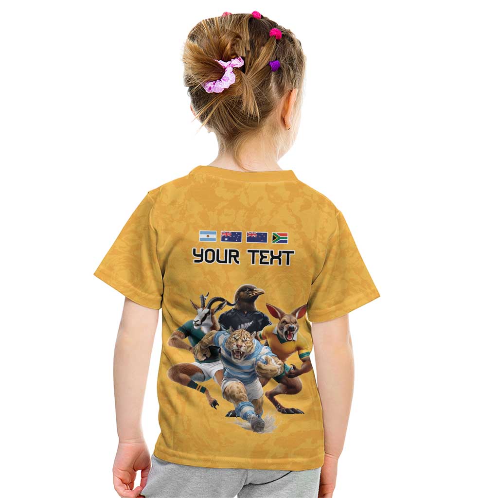 Custom Rugby Southern Hemisphere Kid T Shirt Argentina AUNZ South Africa Mascot Gold - Wonder Print Shop
