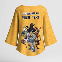 Custom Rugby Southern Hemisphere Kimono Sleeve Blouse Argentina AUNZ South Africa Mascot Gold - Wonder Print Shop
