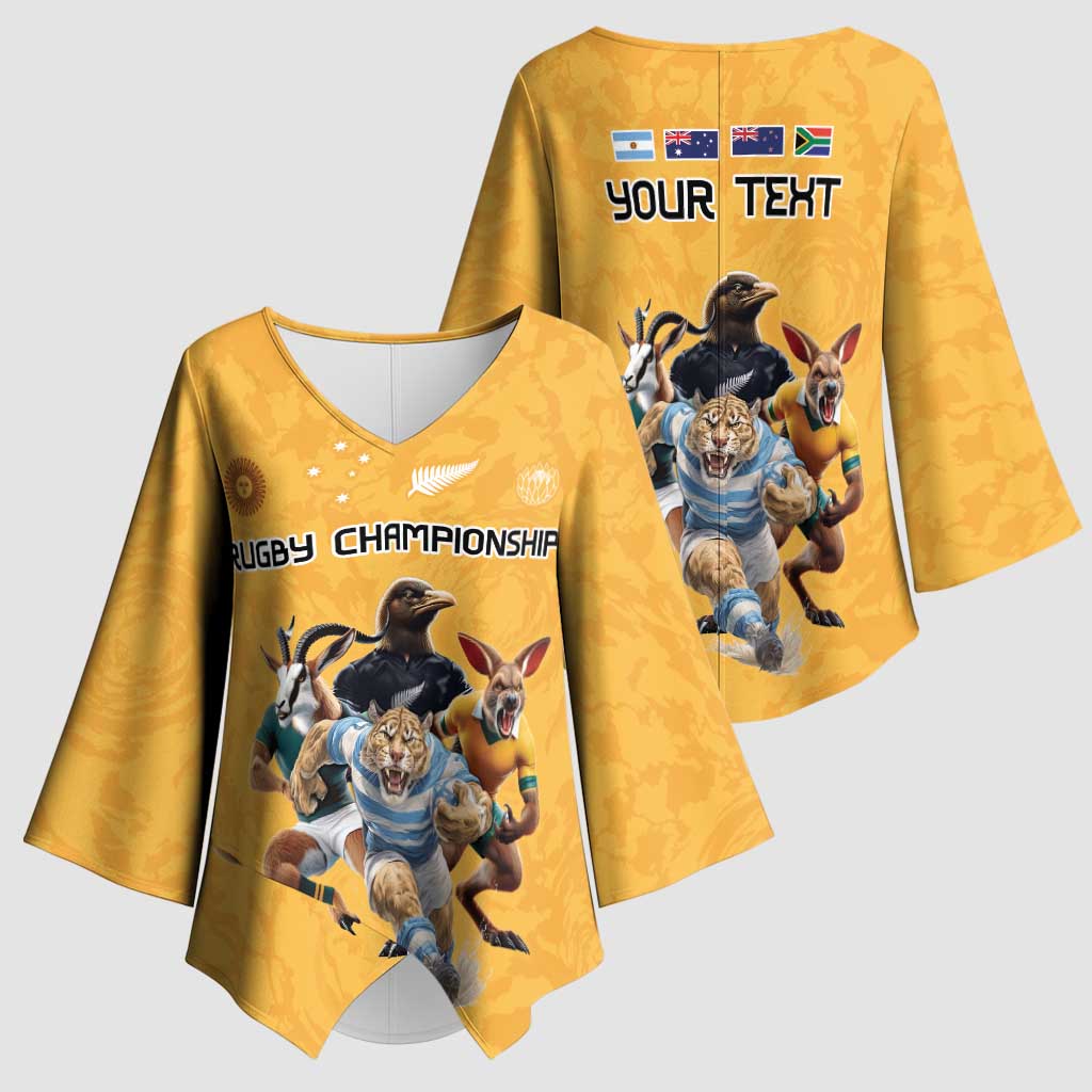 Custom Rugby Southern Hemisphere Kimono Sleeve Blouse Argentina AUNZ South Africa Mascot Gold - Wonder Print Shop