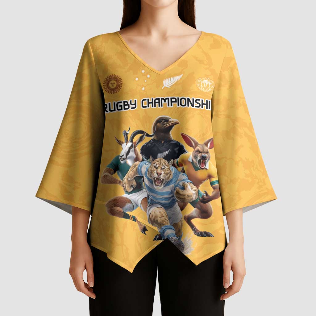 Custom Rugby Southern Hemisphere Kimono Sleeve Blouse Argentina AUNZ South Africa Mascot Gold - Wonder Print Shop