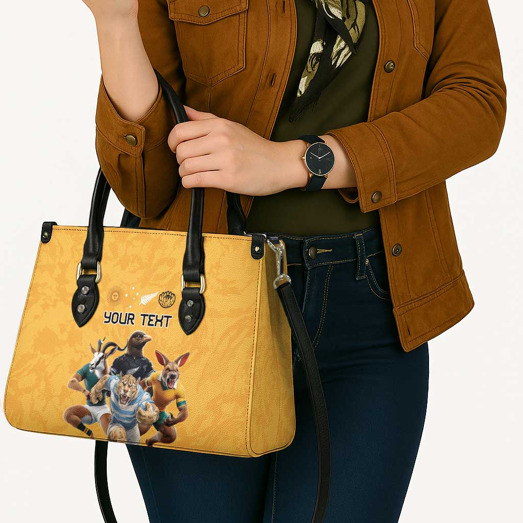 Custom Rugby Southern Hemisphere Leather Bag Argentina AUNZ South Africa Mascot Gold - Wonder Print Shop