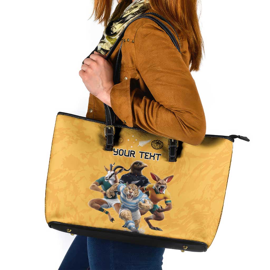 Custom Rugby Southern Hemisphere Leather Tote Bag Argentina AUNZ South Africa Mascot Gold - Wonder Print Shop