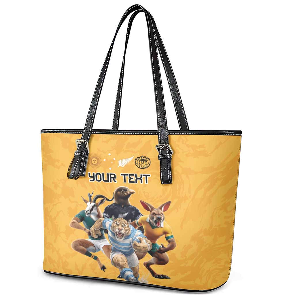 Custom Rugby Southern Hemisphere Leather Tote Bag Argentina AUNZ South Africa Mascot Gold - Wonder Print Shop