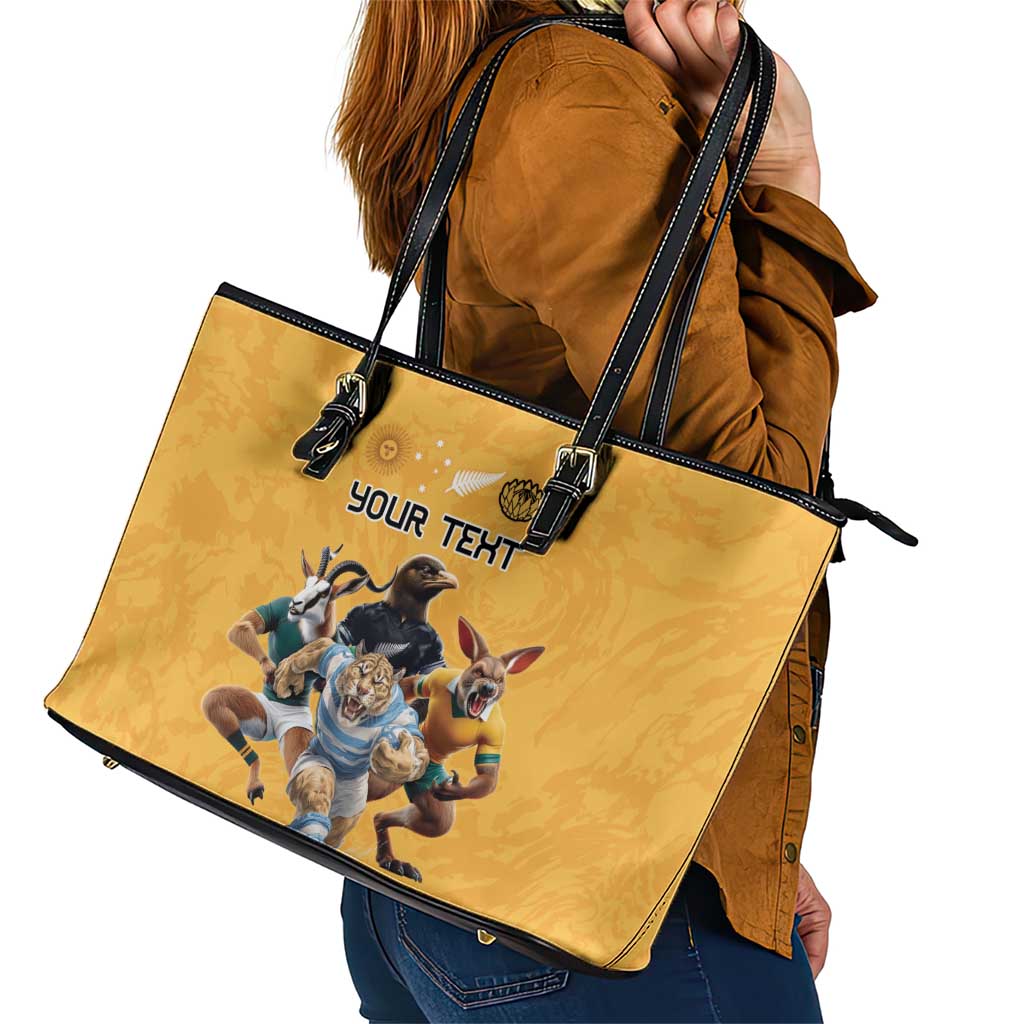 Custom Rugby Southern Hemisphere Leather Tote Bag Argentina AUNZ South Africa Mascot Gold - Wonder Print Shop