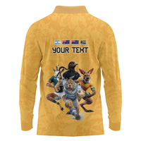Custom Rugby Southern Hemisphere Long Sleeve Polo Shirt Argentina AUNZ South Africa Mascot Gold - Wonder Print Shop