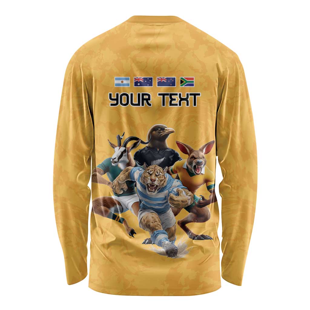 Custom Rugby Southern Hemisphere Long Sleeve Shirt Argentina AUNZ South Africa Mascot Gold - Wonder Print Shop