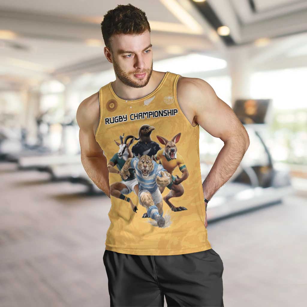 Custom Rugby Southern Hemisphere Men Tank Top Argentina AUNZ South Africa Mascot Gold - Wonder Print Shop