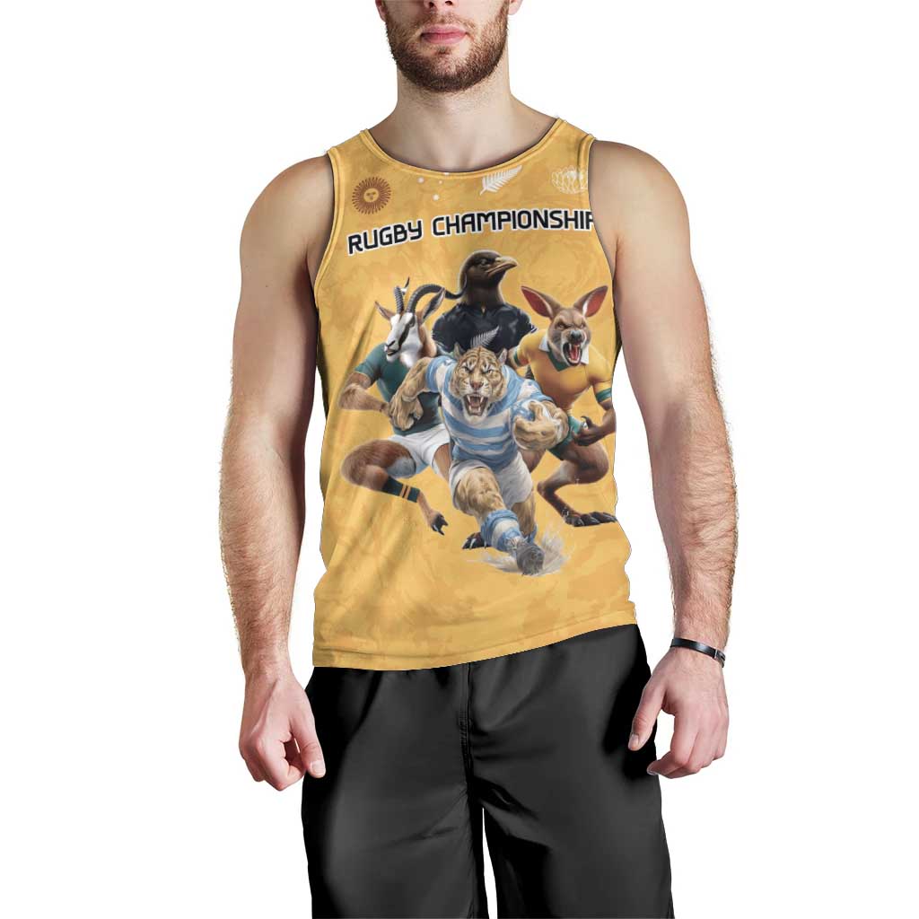 Custom Rugby Southern Hemisphere Men Tank Top Argentina AUNZ South Africa Mascot Gold - Wonder Print Shop