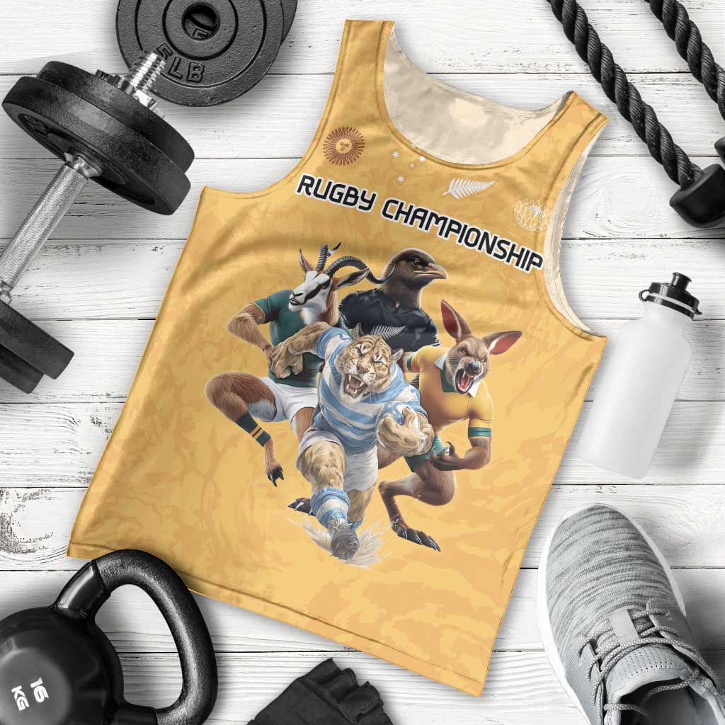 Custom Rugby Southern Hemisphere Men Tank Top Argentina AUNZ South Africa Mascot Gold - Wonder Print Shop