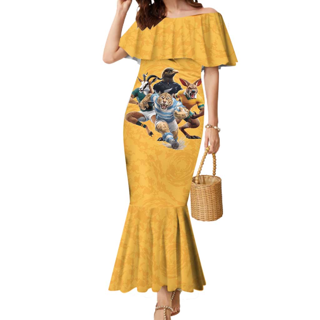 Custom Rugby Southern Hemisphere Mermaid Dress Argentina AUNZ South Africa Mascot Gold - Wonder Print Shop