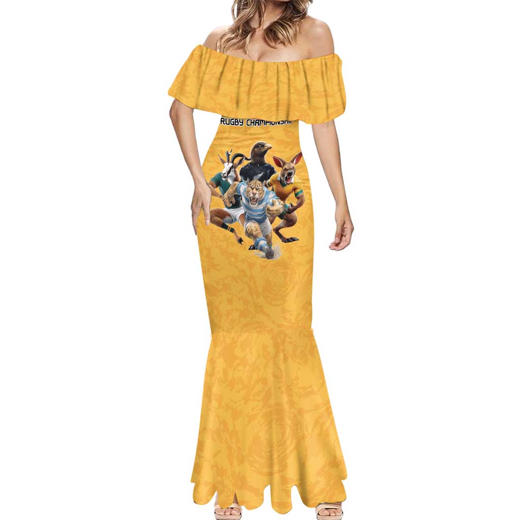 Custom Rugby Southern Hemisphere Mermaid Dress Argentina AUNZ South Africa Mascot Gold - Wonder Print Shop