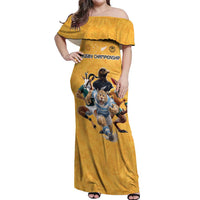 Custom Rugby Southern Hemisphere Off Shoulder Maxi Dress Argentina AUNZ South Africa Mascot Gold - Wonder Print Shop