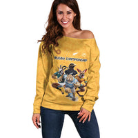 Custom Rugby Southern Hemisphere Off Shoulder Sweater Argentina AUNZ South Africa Mascot Gold - Wonder Print Shop