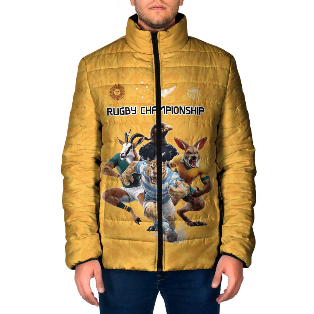 Custom Rugby Southern Hemisphere Padded Jacket Argentina AUNZ South Africa Mascot Gold - Wonder Print Shop