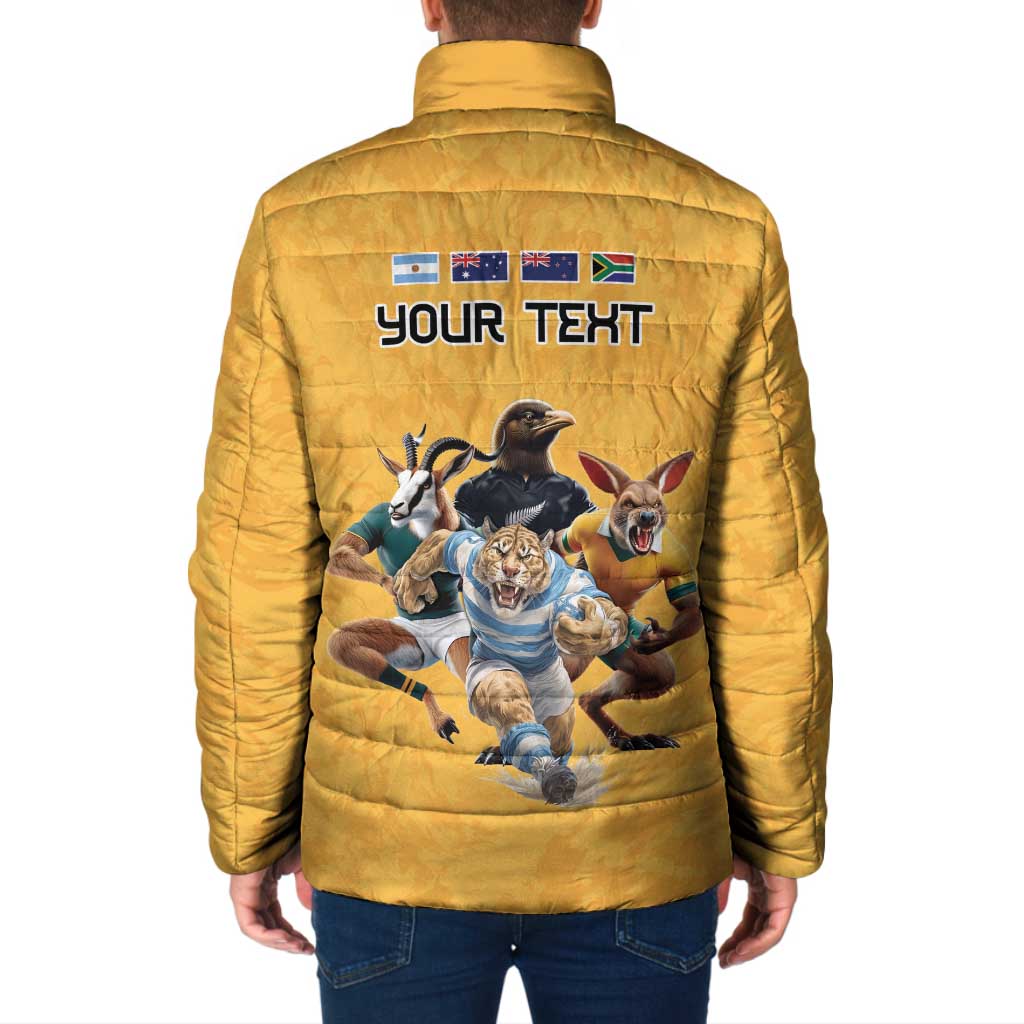 Custom Rugby Southern Hemisphere Padded Jacket Argentina AUNZ South Africa Mascot Gold - Wonder Print Shop
