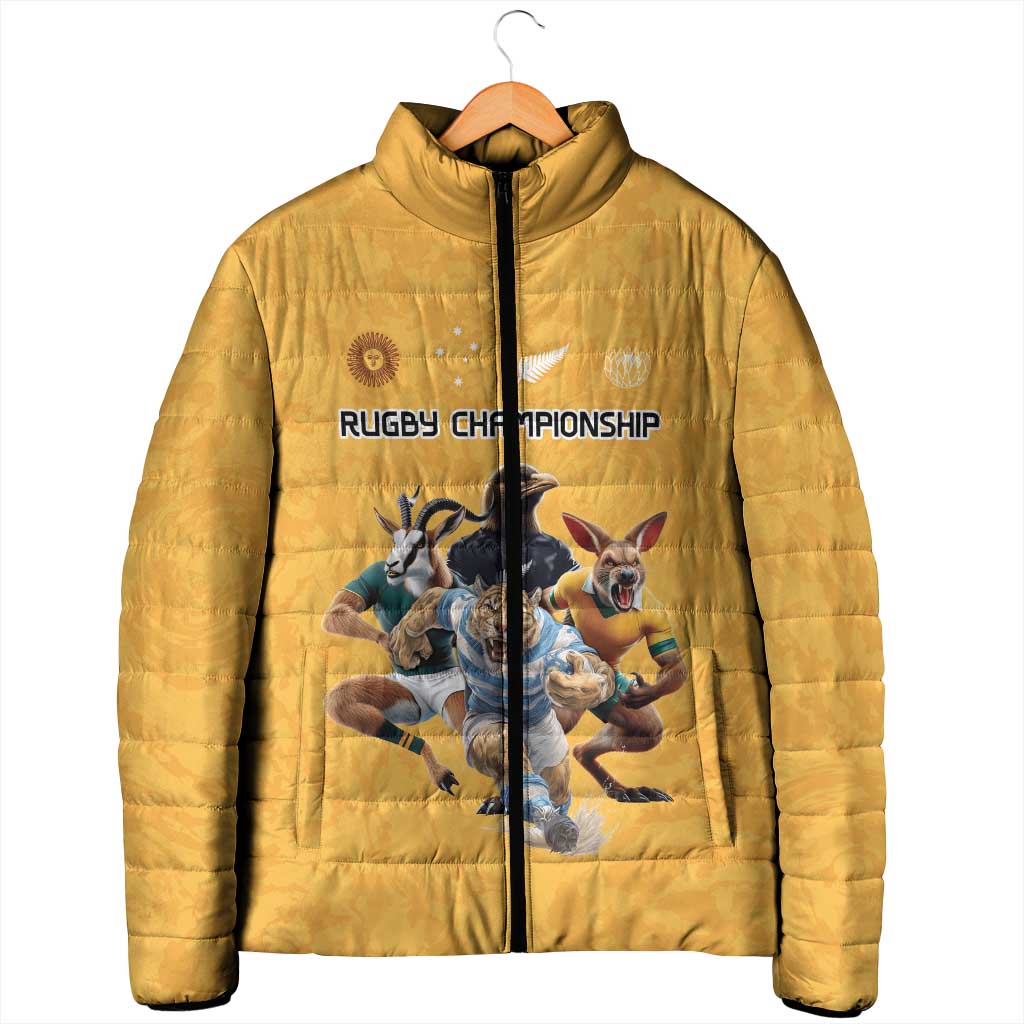 Custom Rugby Southern Hemisphere Padded Jacket Argentina AUNZ South Africa Mascot Gold - Wonder Print Shop