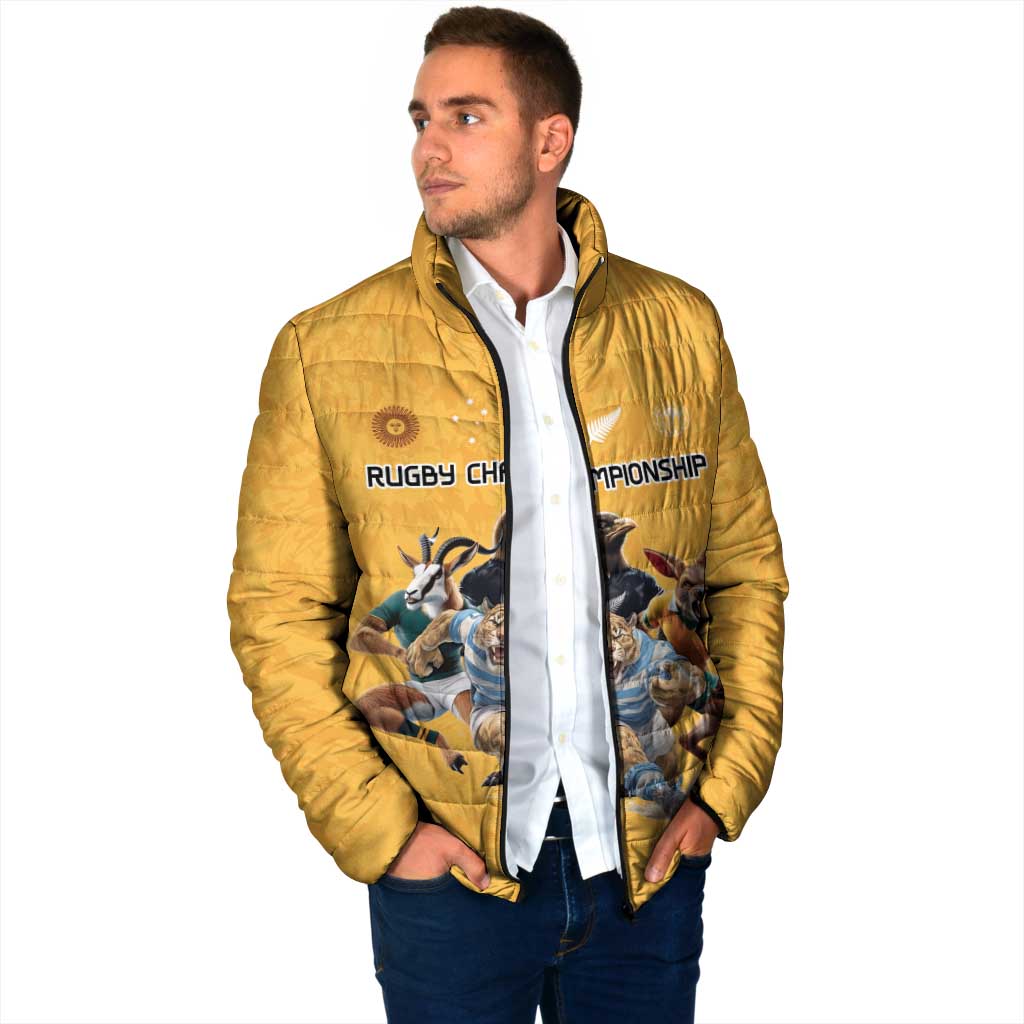 Custom Rugby Southern Hemisphere Padded Jacket Argentina AUNZ South Africa Mascot Gold - Wonder Print Shop