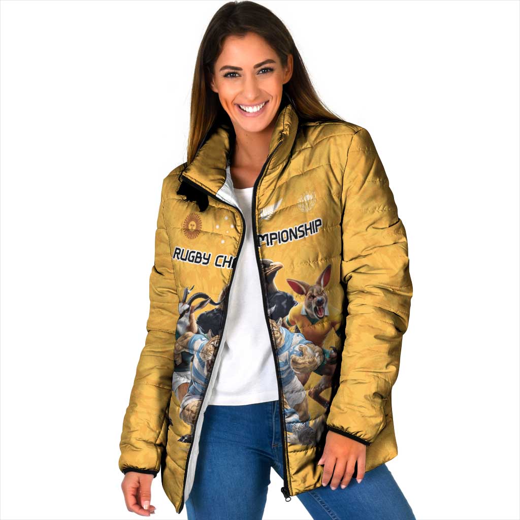 Custom Rugby Southern Hemisphere Padded Jacket Argentina AUNZ South Africa Mascot Gold - Wonder Print Shop