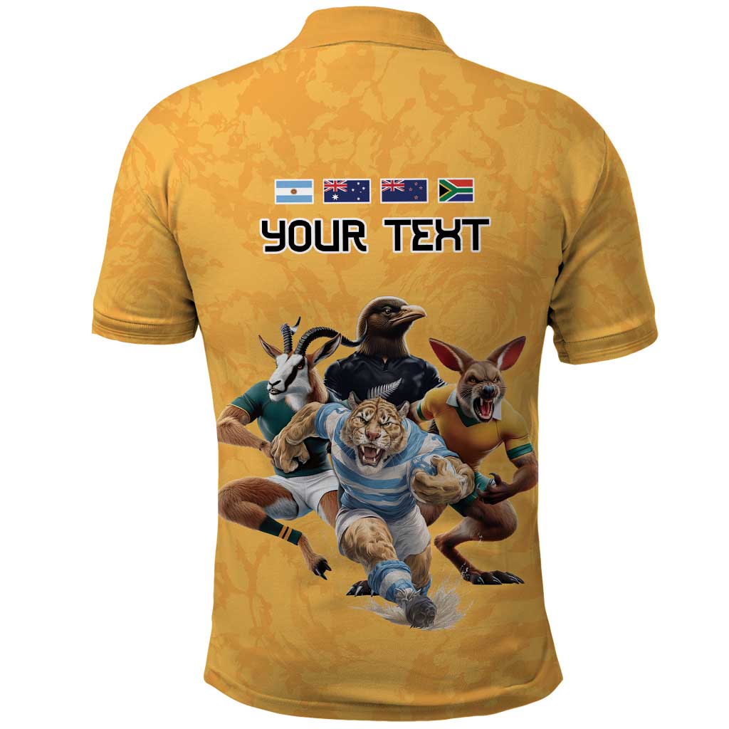 Custom Rugby Southern Hemisphere Polo Shirt Argentina AUNZ South Africa Mascot Gold - Wonder Print Shop