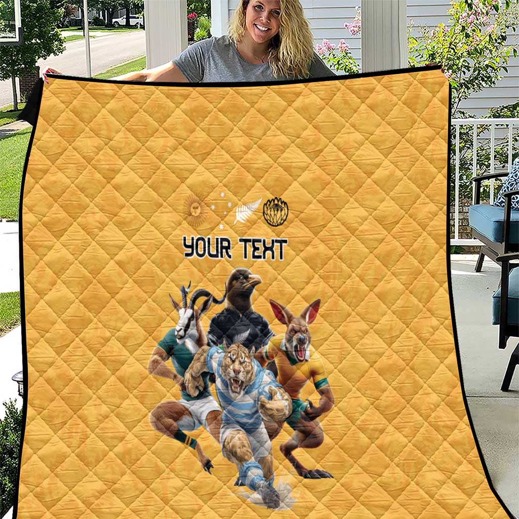 Custom Rugby Southern Hemisphere Quilt Argentina AUNZ South Africa Mascot Gold - Wonder Print Shop