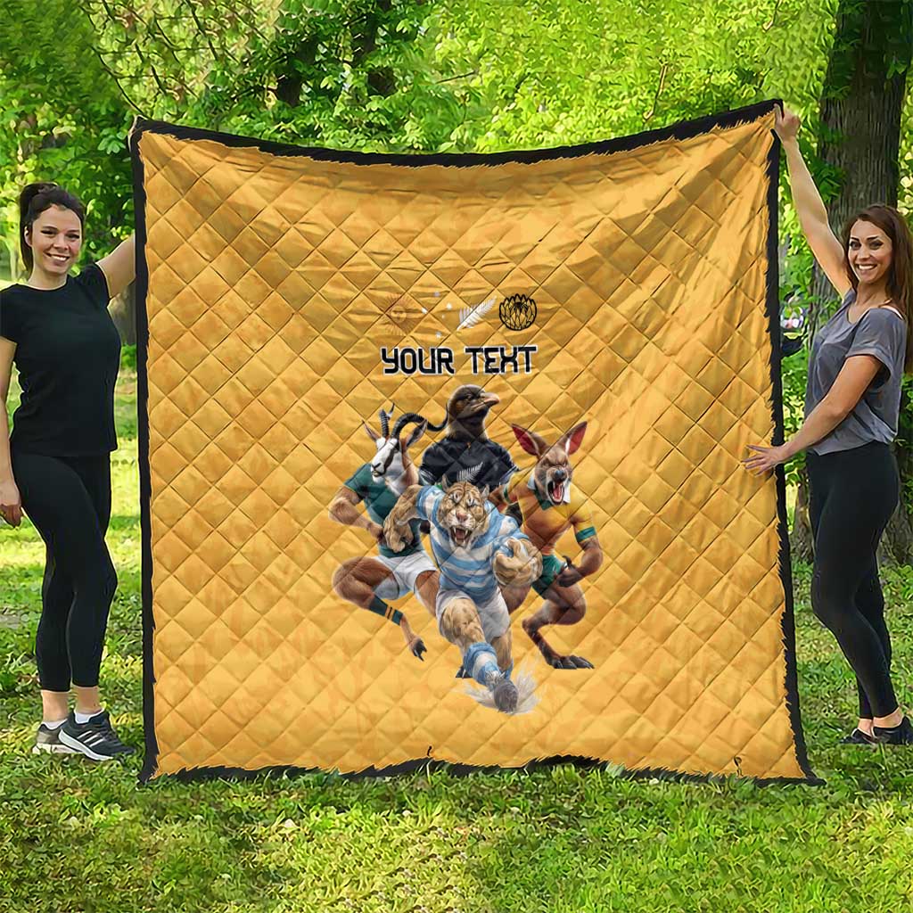 Custom Rugby Southern Hemisphere Quilt Argentina AUNZ South Africa Mascot Gold - Wonder Print Shop