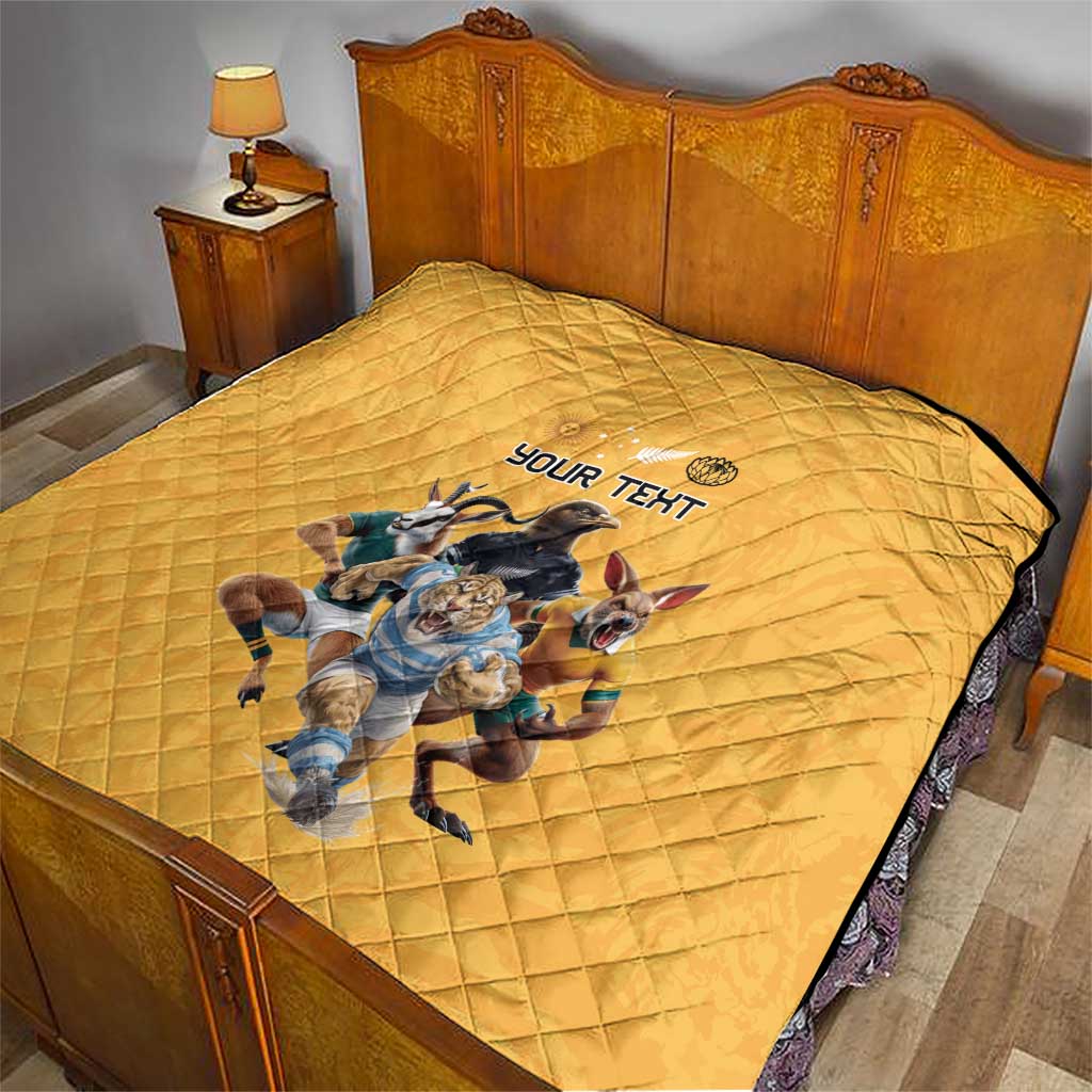 Custom Rugby Southern Hemisphere Quilt Argentina AUNZ South Africa Mascot Gold - Wonder Print Shop
