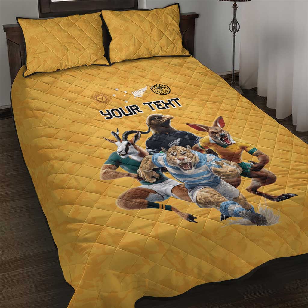 Custom Rugby Southern Hemisphere Quilt Bed Set Argentina AUNZ South Africa Mascot Gold - Wonder Print Shop