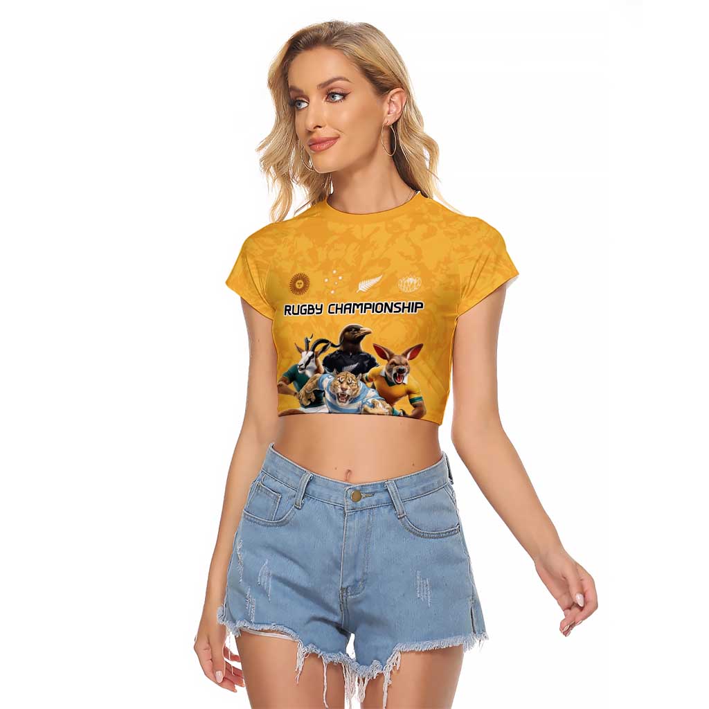 Custom Rugby Southern Hemisphere Raglan Cropped T Shirt Argentina AUNZ South Africa Mascot Gold - Wonder Print Shop