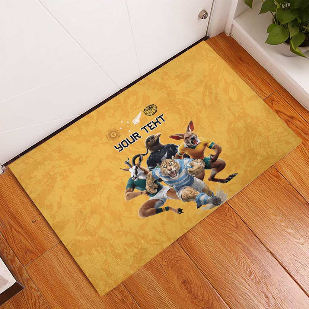 Custom Rugby Southern Hemisphere Rubber Doormat Argentina AUNZ South Africa Mascot Gold - Wonder Print Shop