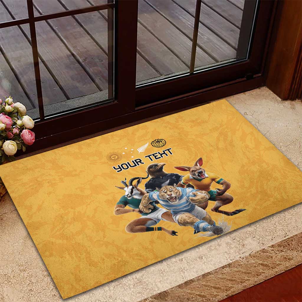 Custom Rugby Southern Hemisphere Rubber Doormat Argentina AUNZ South Africa Mascot Gold - Wonder Print Shop