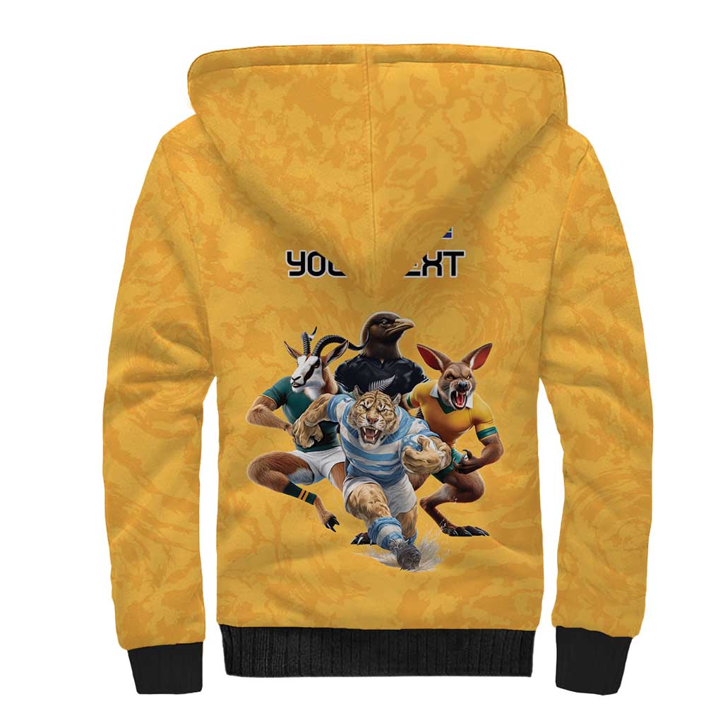 Custom Rugby Southern Hemisphere Sherpa Hoodie Argentina AUNZ South Africa Mascot Gold - Wonder Print Shop