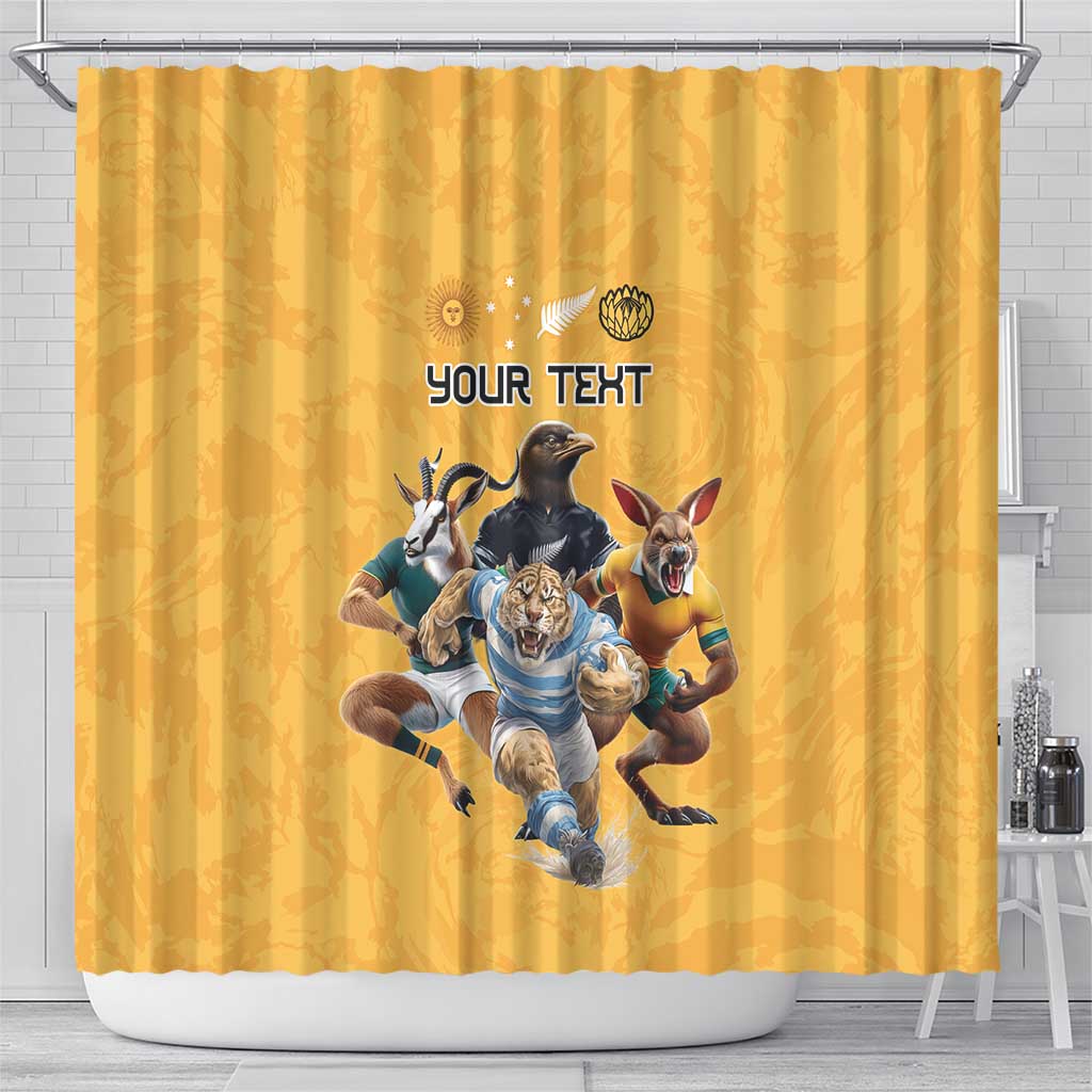 Custom Rugby Southern Hemisphere Shower Curtain Argentina AUNZ South Africa Mascot Gold - Wonder Print Shop