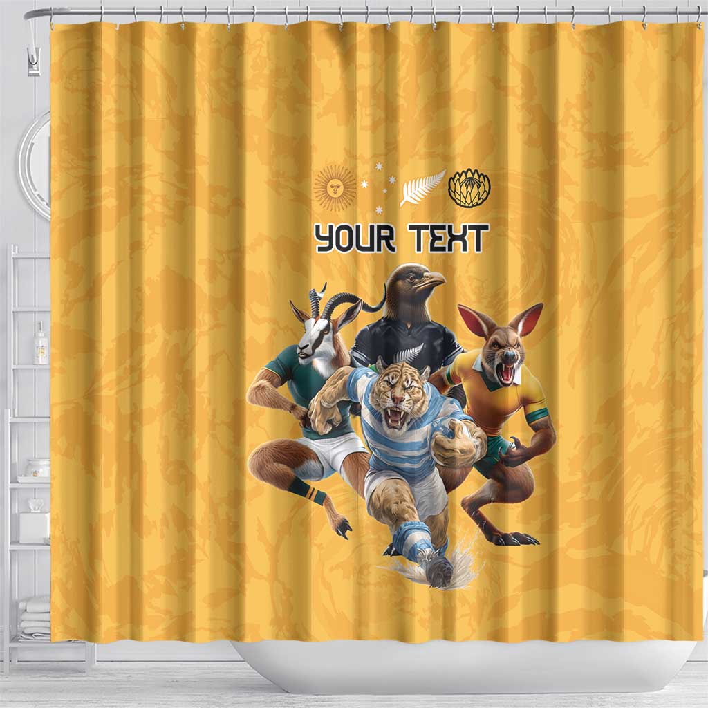 Custom Rugby Southern Hemisphere Shower Curtain Argentina AUNZ South Africa Mascot Gold - Wonder Print Shop