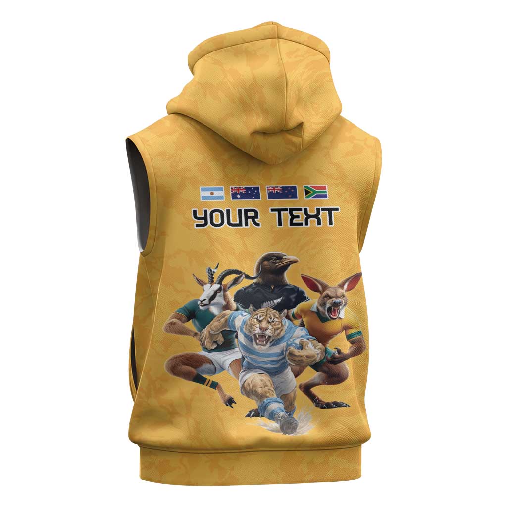 Custom Rugby Southern Hemisphere Sleeveless Hoodie Argentina AUNZ South Africa Mascot Gold - Wonder Print Shop