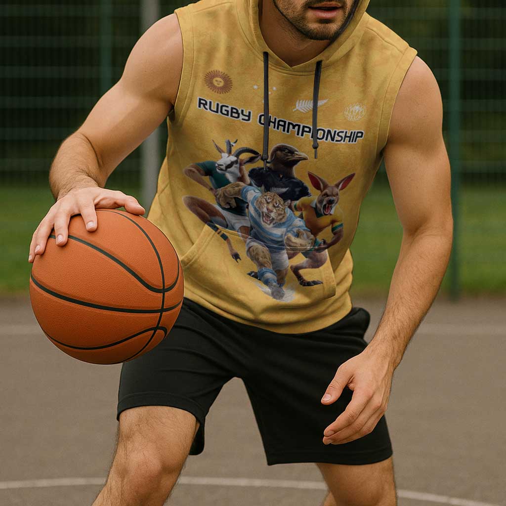 Custom Rugby Southern Hemisphere Sleeveless Hoodie Argentina AUNZ South Africa Mascot Gold - Wonder Print Shop