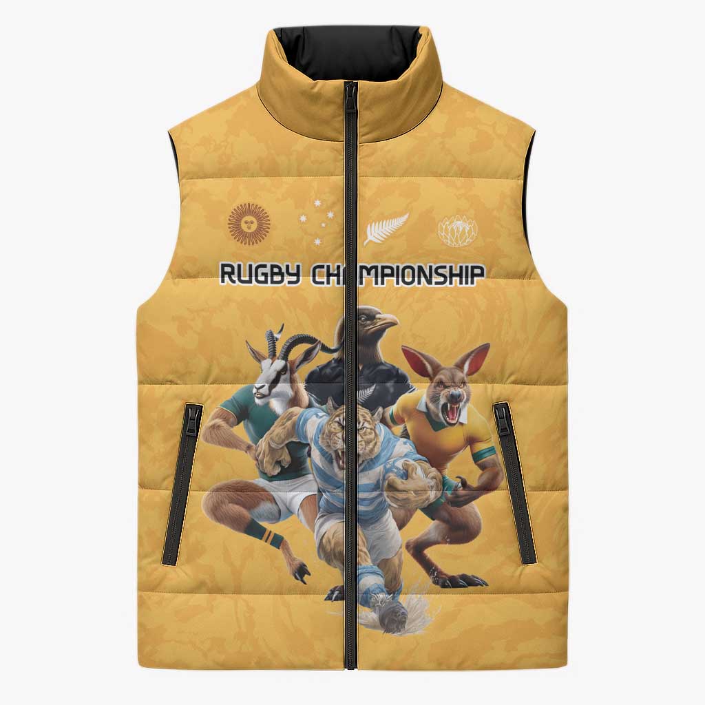 Custom Rugby Southern Hemisphere Sleeveless Puffer Jacket Argentina AUNZ South Africa Mascot Gold - Wonder Print Shop