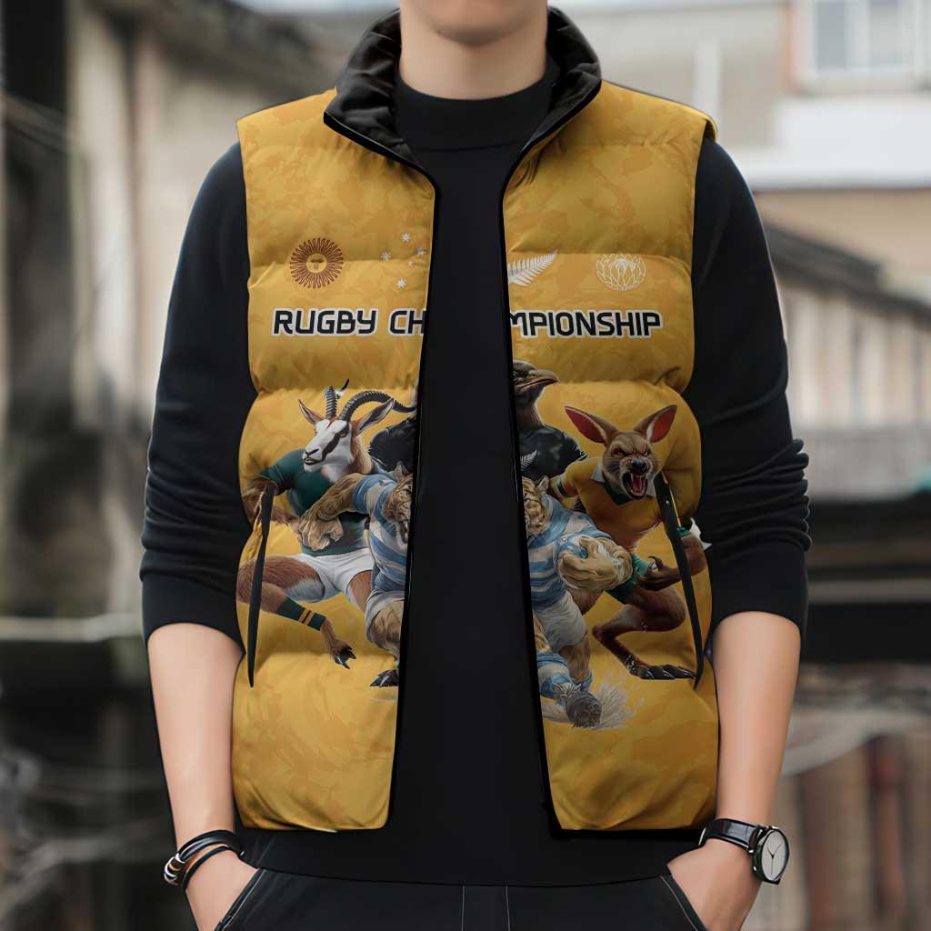 Custom Rugby Southern Hemisphere Sleeveless Puffer Jacket Argentina AUNZ South Africa Mascot Gold - Wonder Print Shop