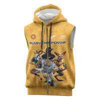 Custom Rugby Southern Hemisphere Sleeveless Zip Hoodie Argentina AUNZ South Africa Mascot Gold - Wonder Print Shop