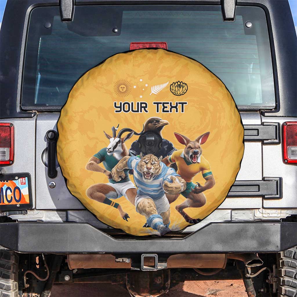 Custom Rugby Southern Hemisphere Spare Tire Cover Argentina AUNZ South Africa Mascot Gold - Wonder Print Shop