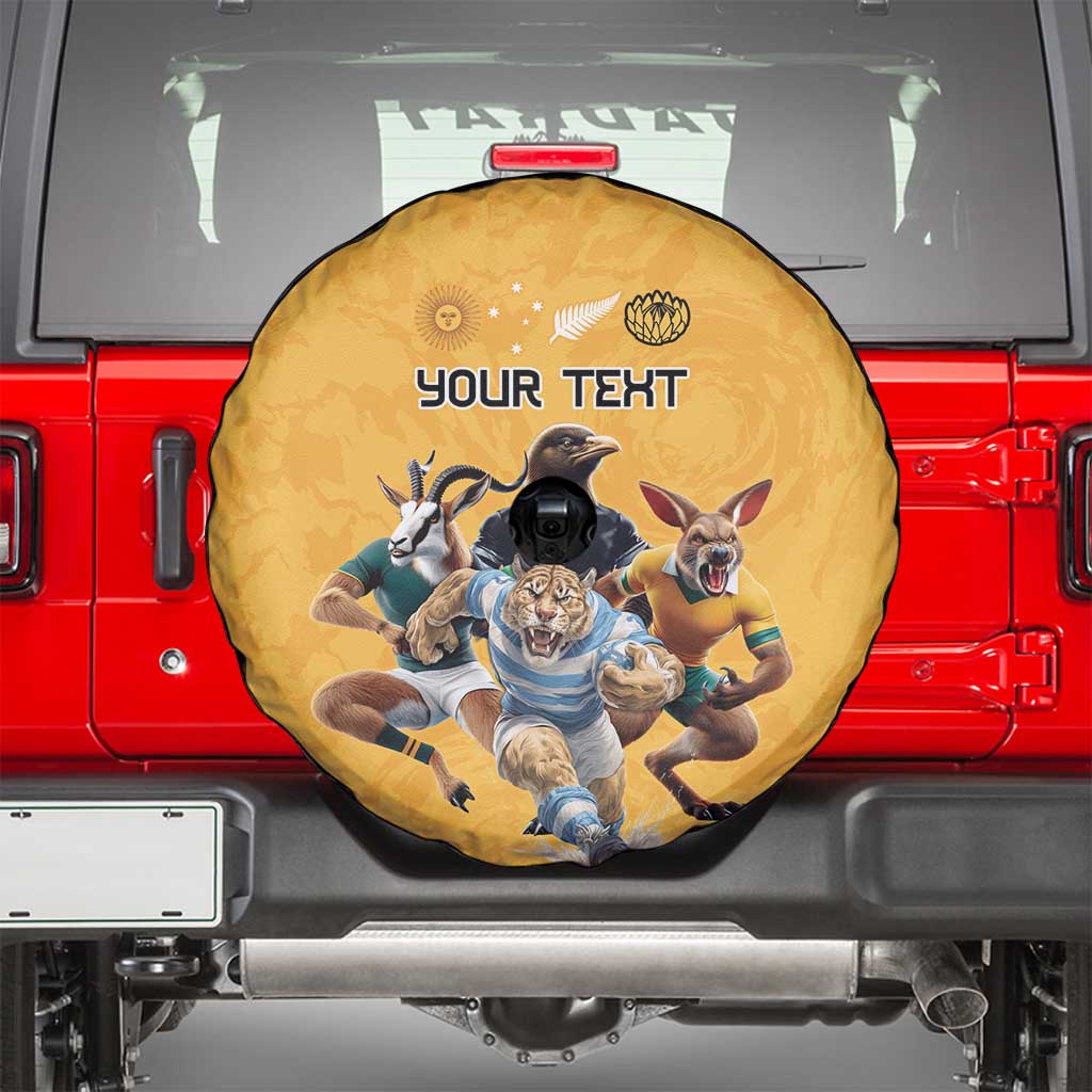 Custom Rugby Southern Hemisphere Spare Tire Cover Argentina AUNZ South Africa Mascot Gold - Wonder Print Shop