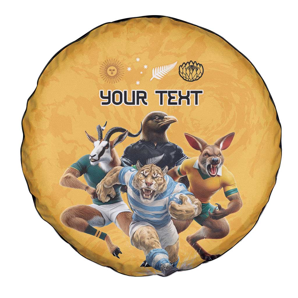 Custom Rugby Southern Hemisphere Spare Tire Cover Argentina AUNZ South Africa Mascot Gold - Wonder Print Shop