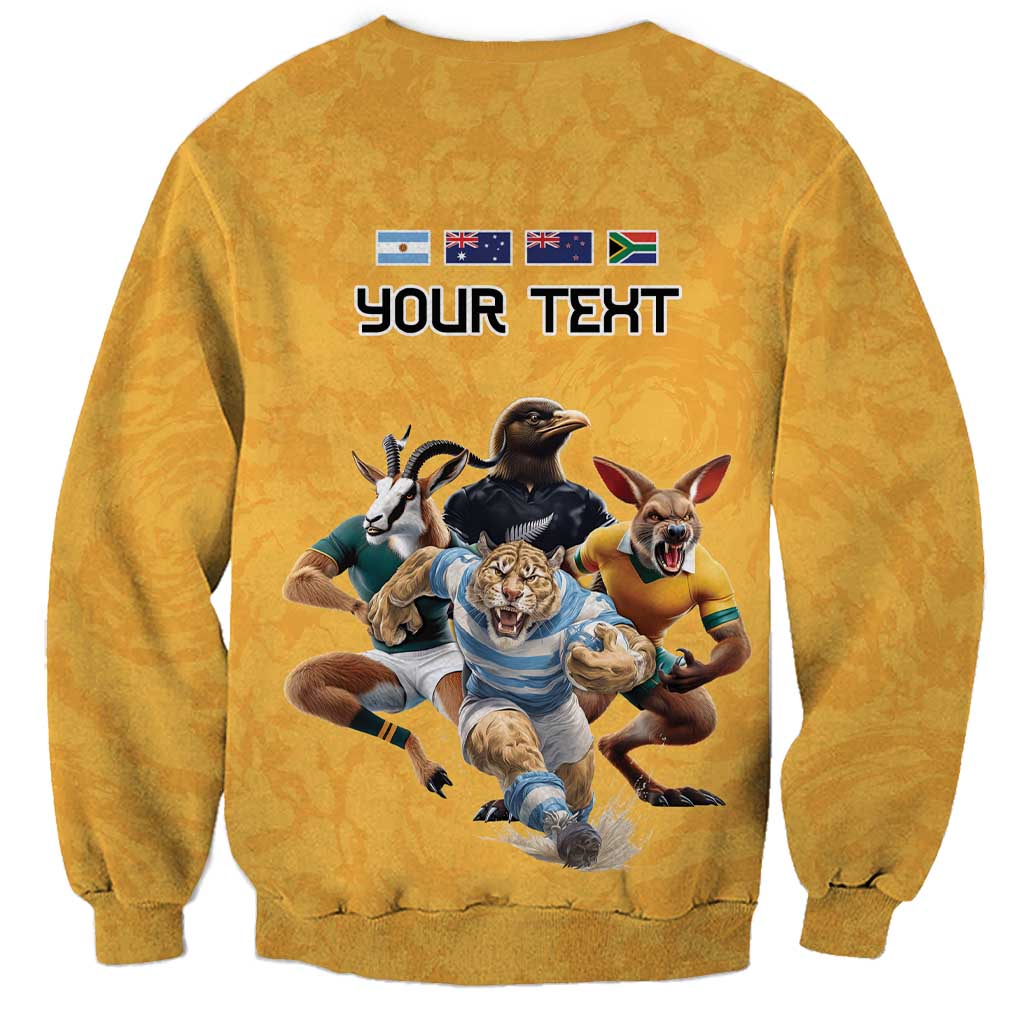 Custom Rugby Southern Hemisphere Sweatshirt Argentina AUNZ South Africa Mascot Gold - Wonder Print Shop