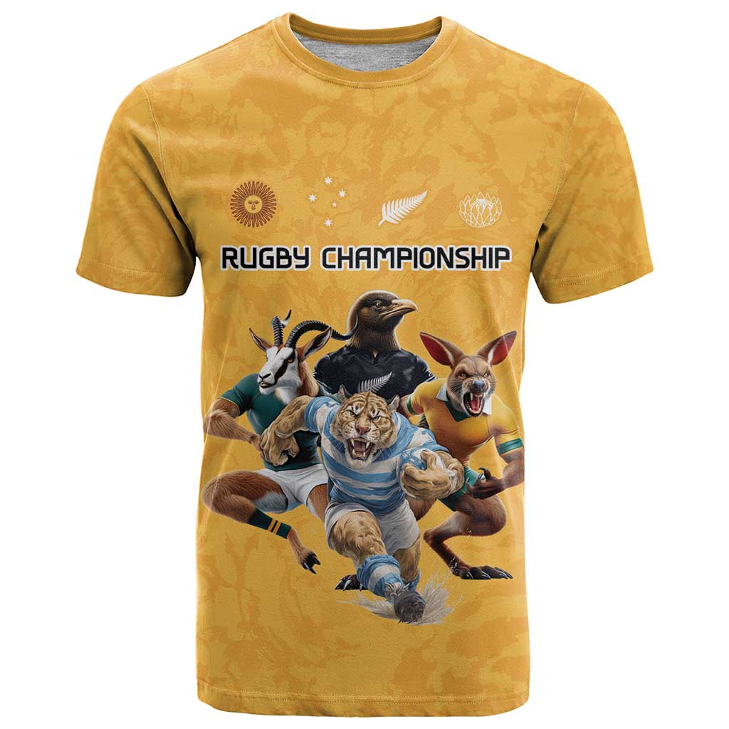 Custom Rugby Southern Hemisphere T Shirt Argentina AUNZ South Africa Mascot Gold - Wonder Print Shop