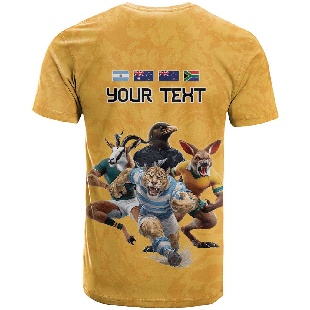 Custom Rugby Southern Hemisphere T Shirt Argentina AUNZ South Africa Mascot Gold - Wonder Print Shop