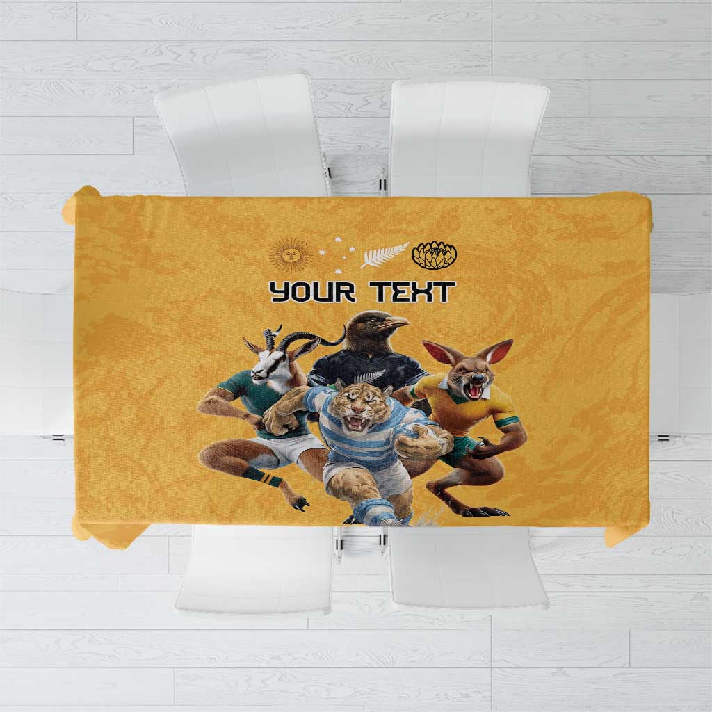 Custom Rugby Southern Hemisphere Tablecloth Argentina AUNZ South Africa Mascot Gold - Wonder Print Shop